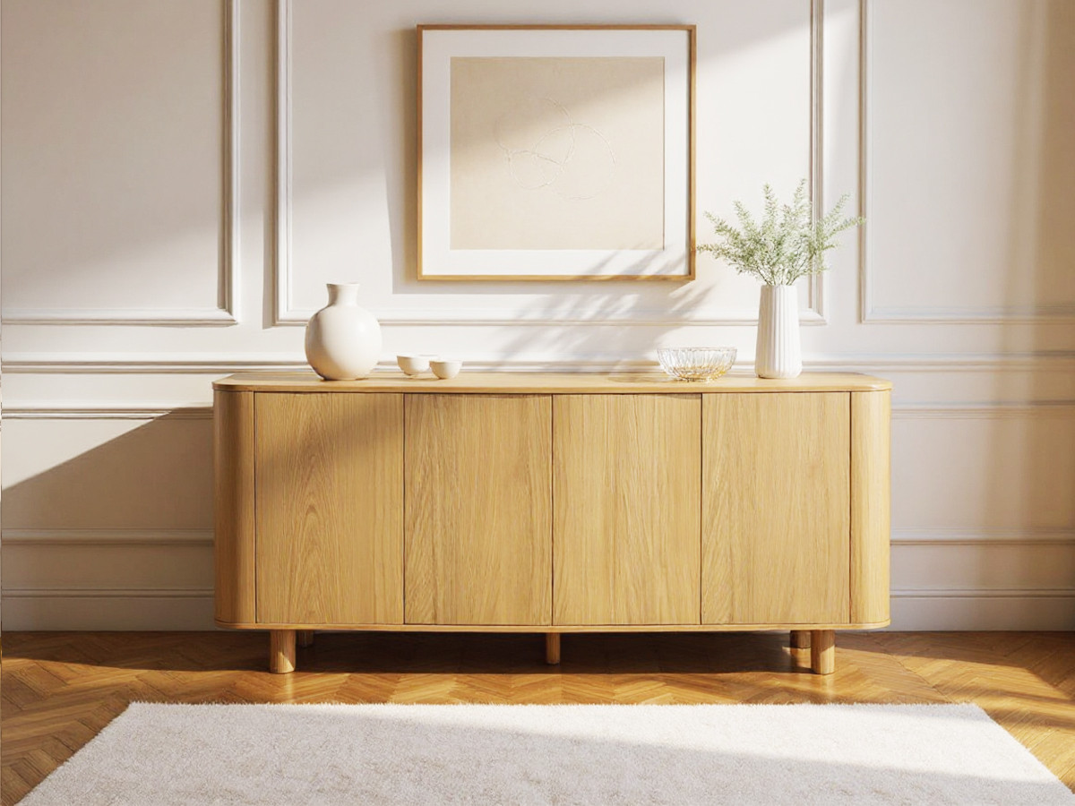 Ensemble MALO avec buffet 180 cm + meuble TV 180 cm placage chêne massif marron clair — vue 6