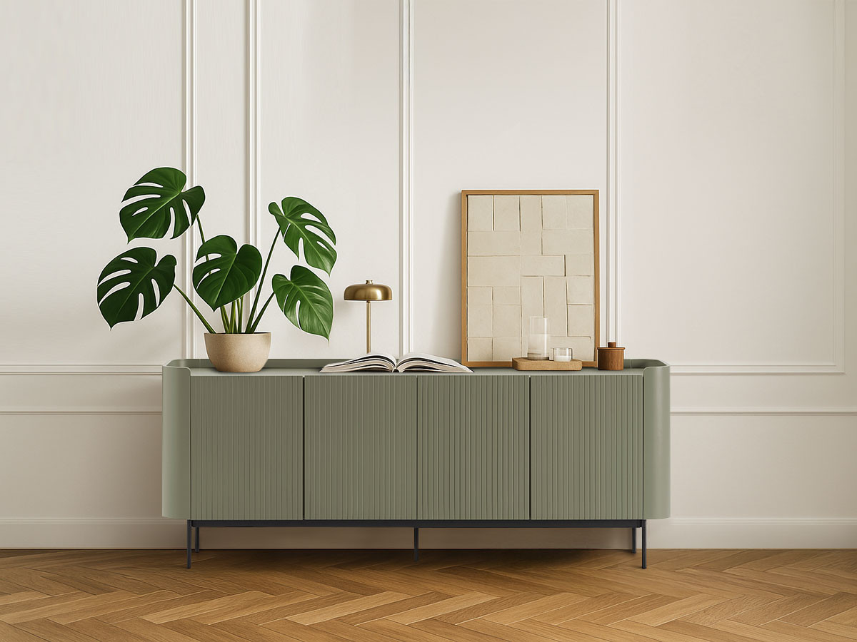 Ensemble JAY avec buffet 200 cm + meuble TV 180 cm effet tasseaux vert — vue 5