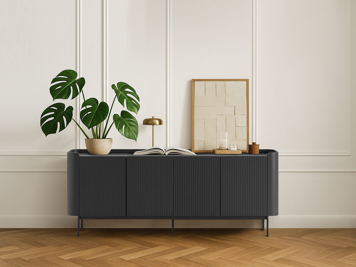 Ensemble JAY avec buffet 200 cm + meuble TV 180 cm effet tasseaux noir — vue 6