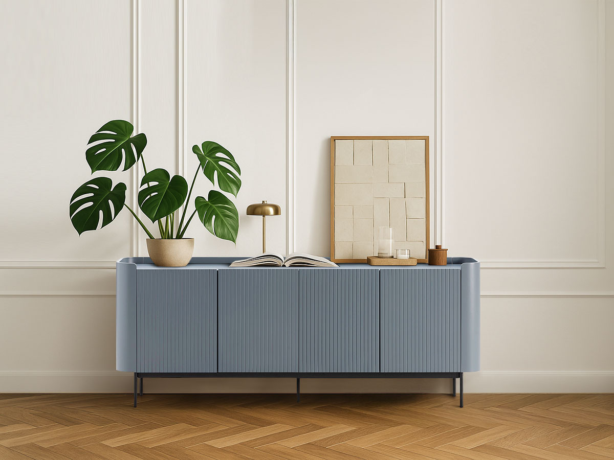 Ensemble JAY avec buffet 200 cm + meuble TV 180 cm effet tasseaux bleu — vue 5