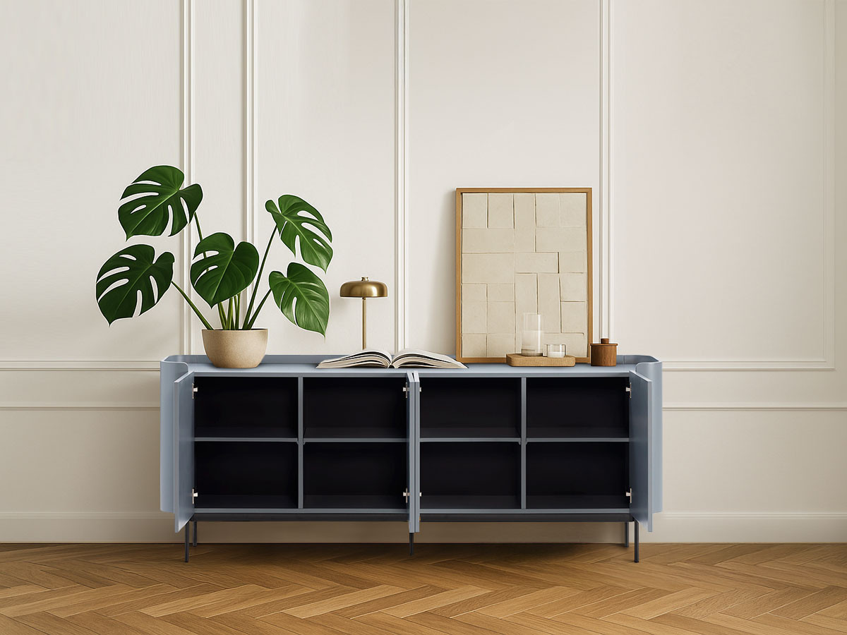 Ensemble JAY avec buffet 200 cm + meuble TV 180 cm effet tasseaux bleu — vue 6