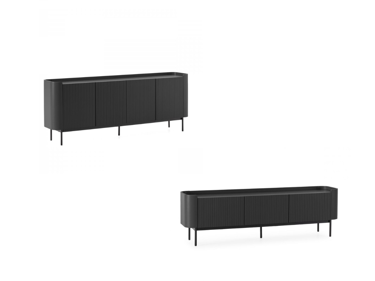 ensemble jay avec buffet 200 cm + meuble tv 180 cm effet tasseaux de couleur noir