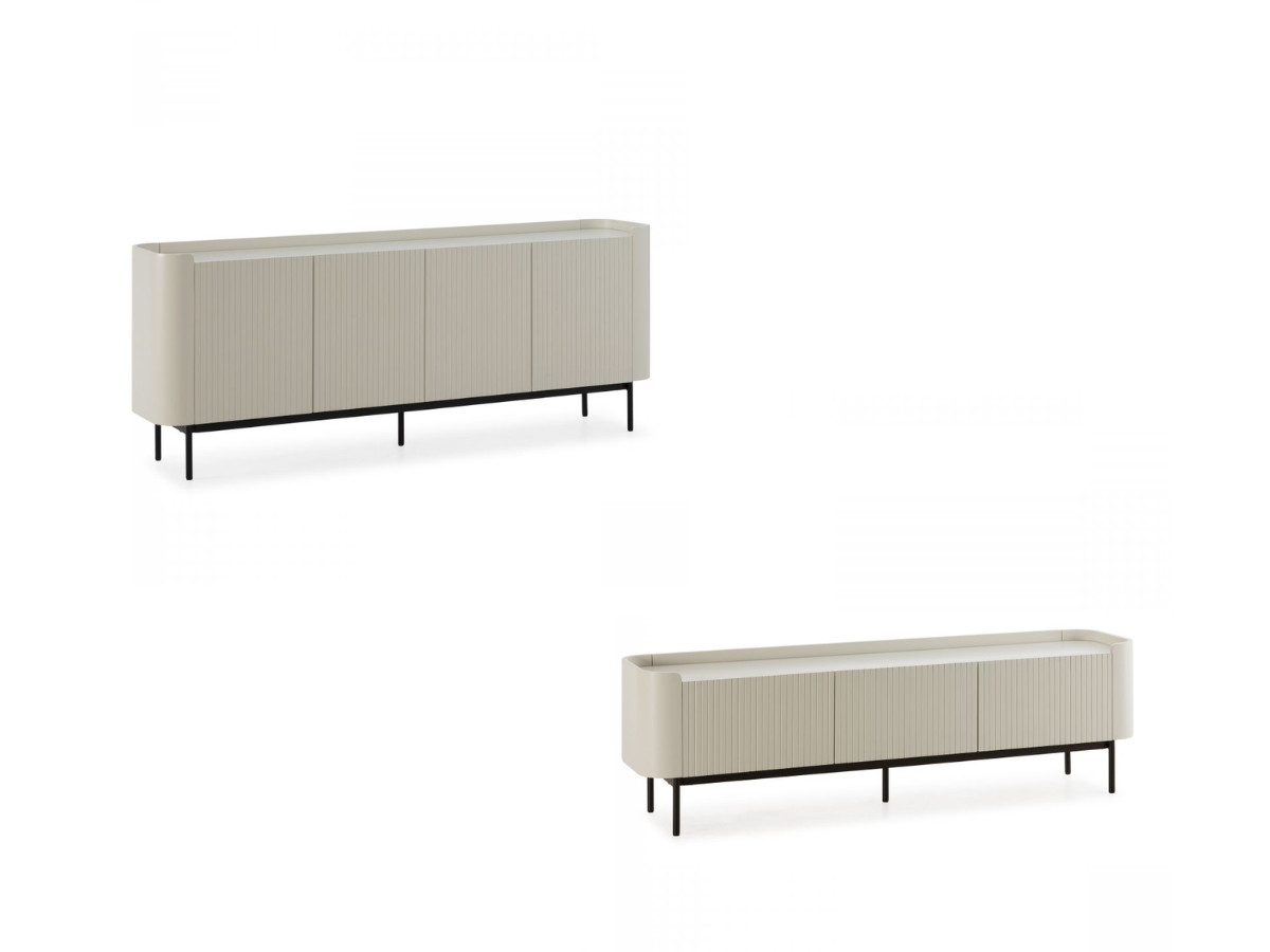ensemble jay avec buffet 200 cm + meuble tv 180 cm effet tasseaux de couleur beige