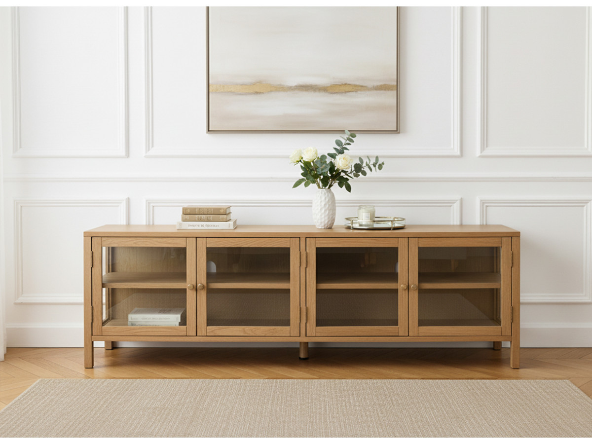 CARMEN set met 180 cm dressoir + 160 cm tv-meubel in massief eiken fineer