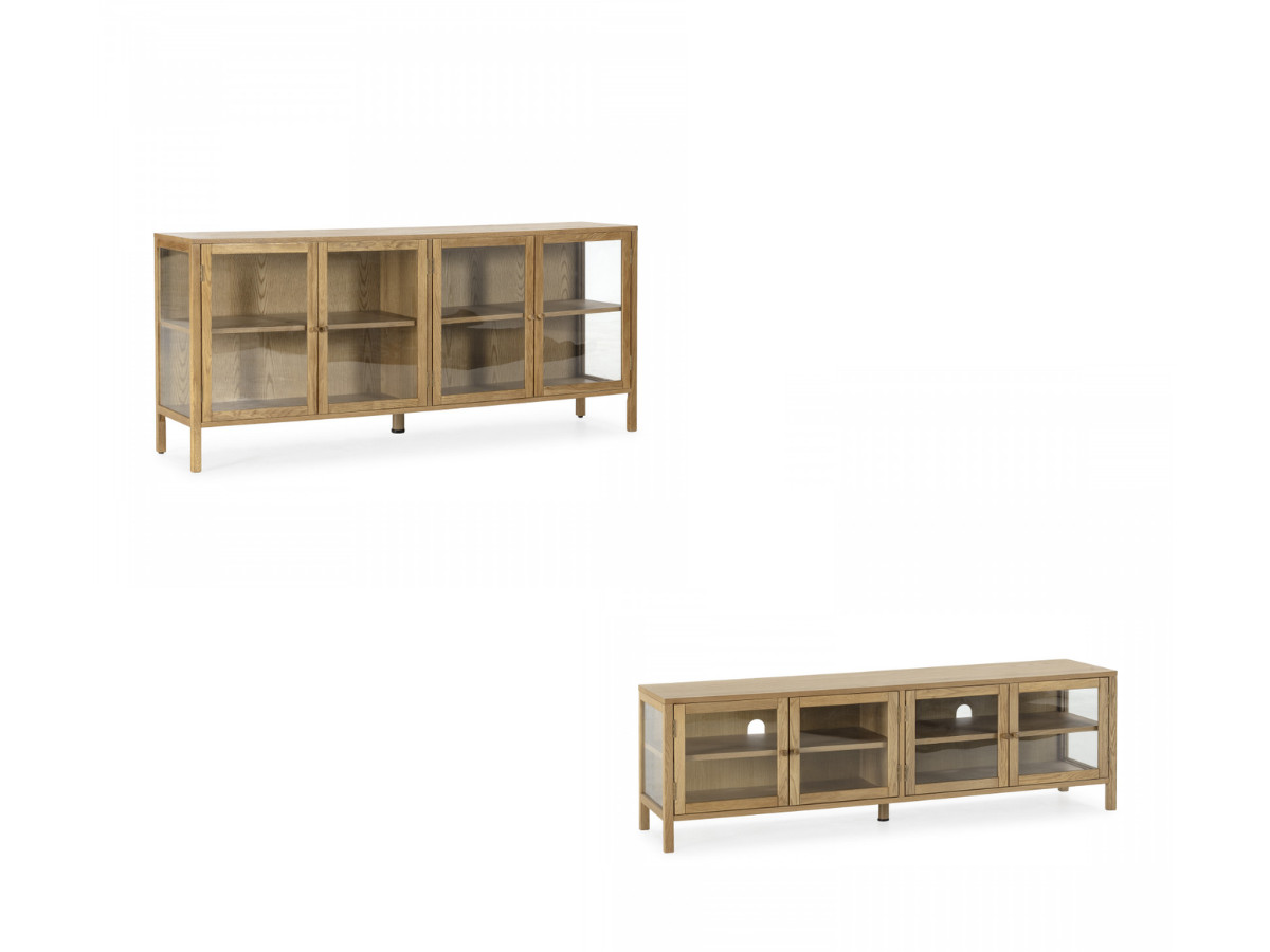 CARMEN set met 180 cm dressoir + 160 cm tv-meubel in massief eiken fineer