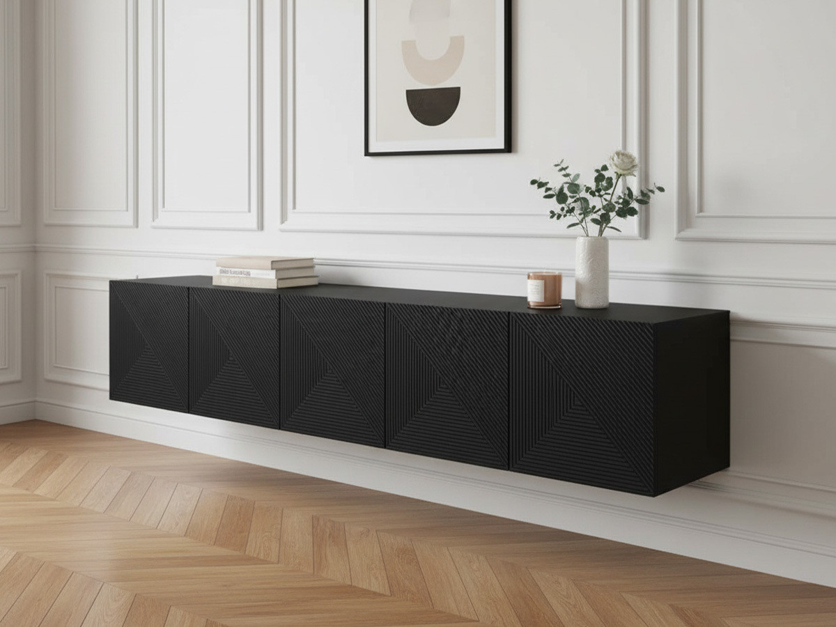 Meuble TV suspendu 200 cm ALICE noir — vue 4
