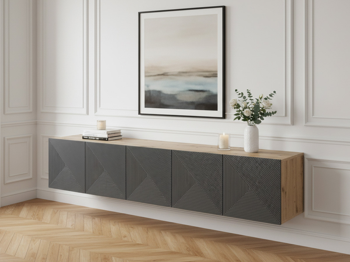 Meuble TV suspendu 200 cm ALICE gris foncé — vue 4