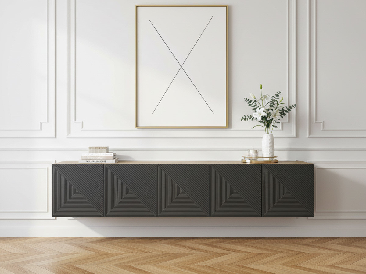 Meuble TV suspendu 200 cm ALICE gris foncé