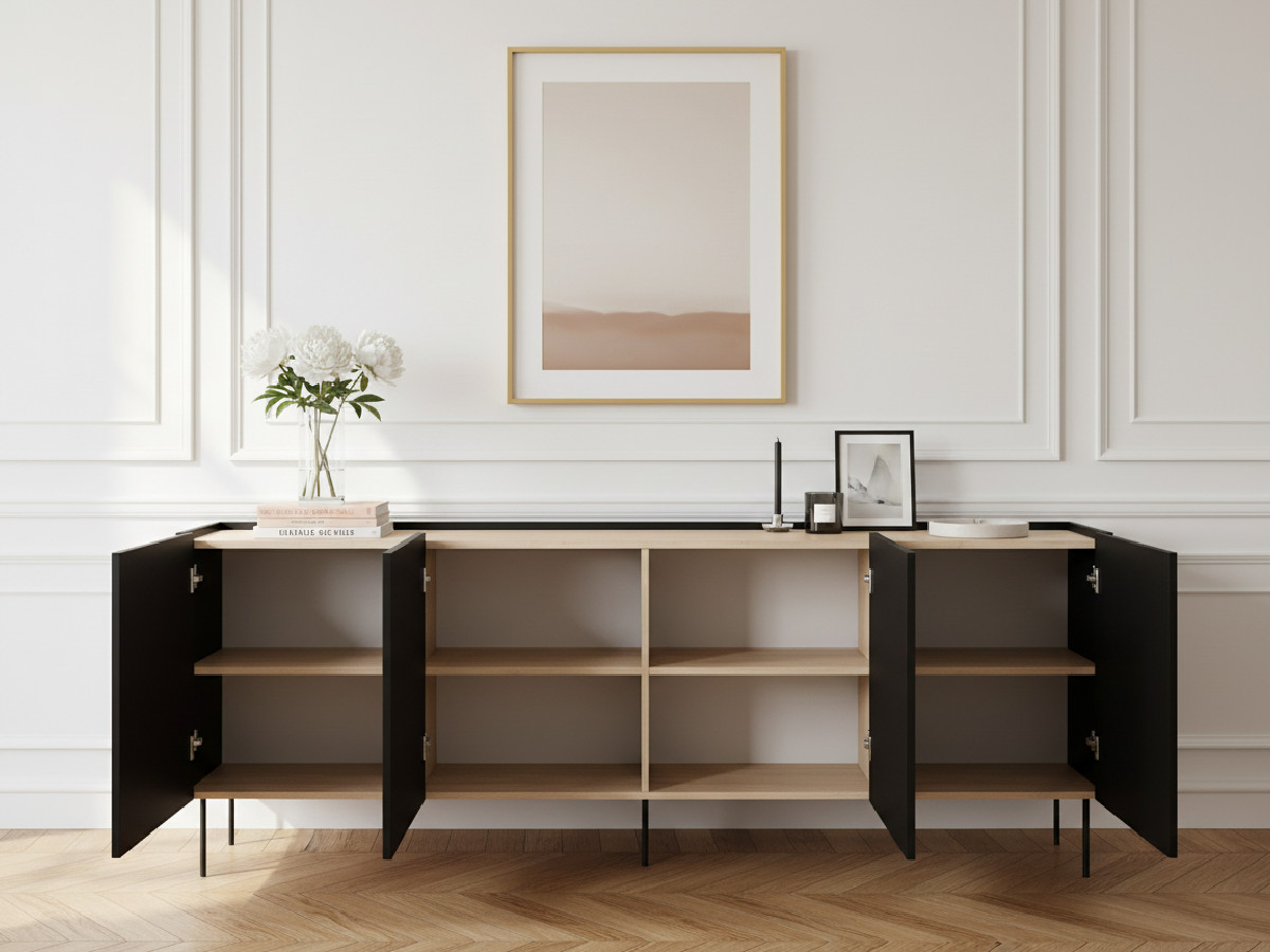 Buffet 4 portes 220 cm ATLAS noir — vue 5
