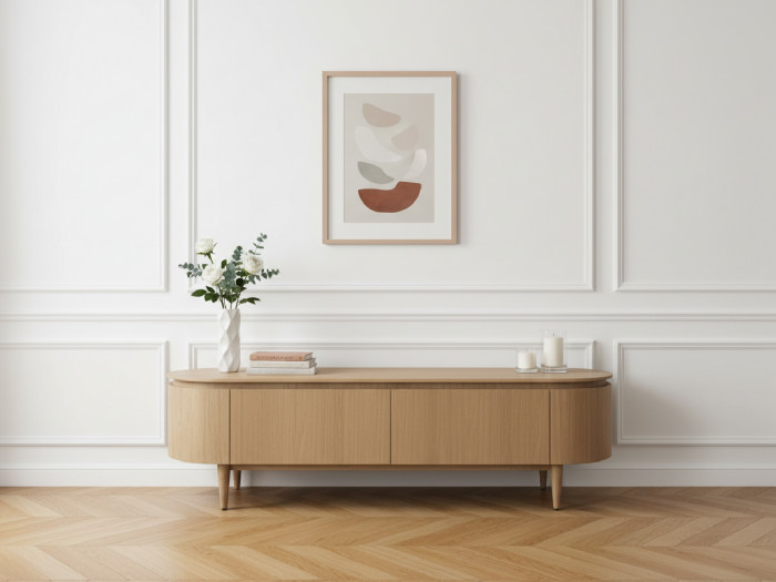 Meuble TV 4 portes 180 cm SORMIOU placage chêne massif