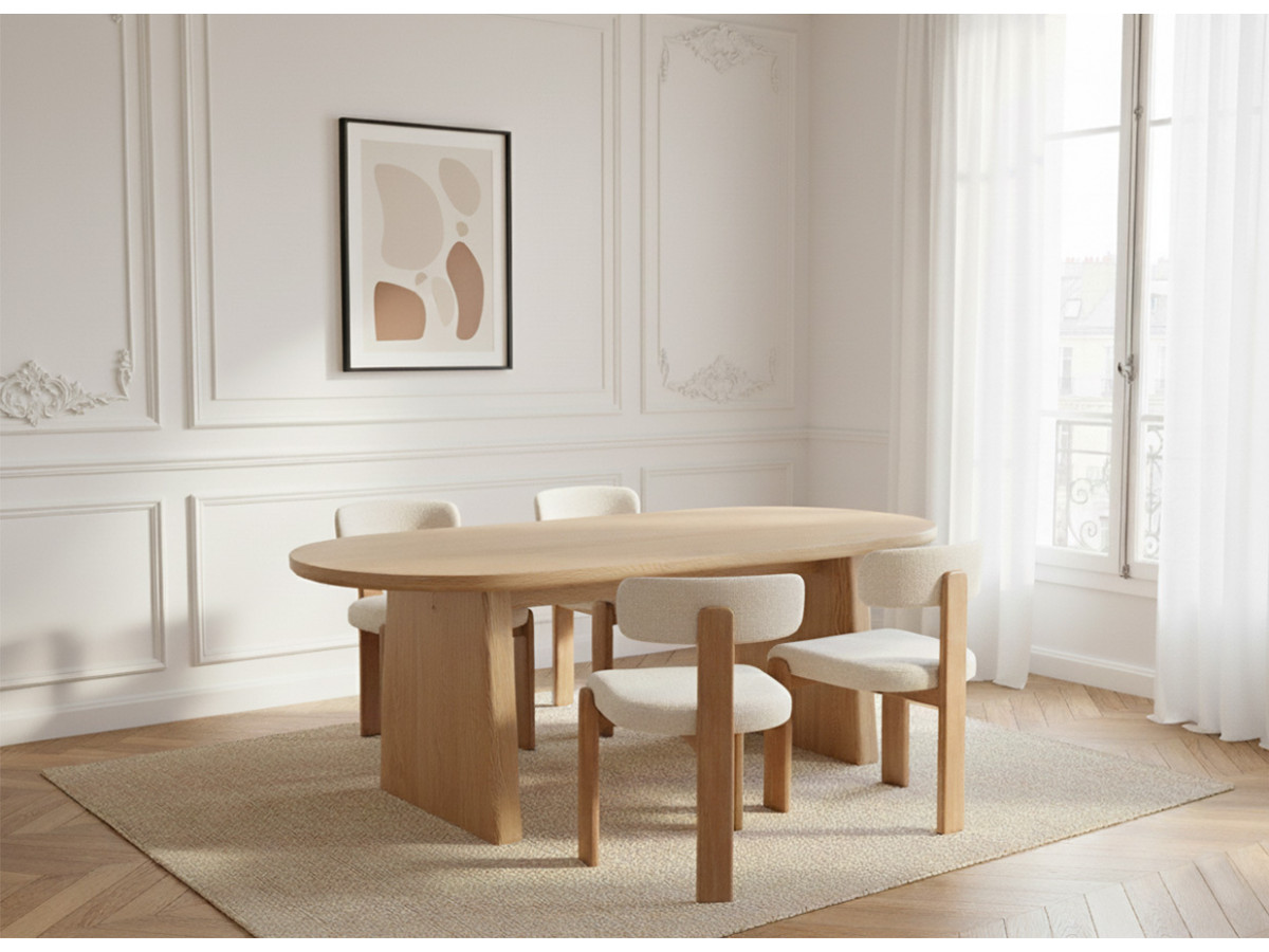 Ensemble PABLO avec table à manger ovale 220 cm placage noyer + chaises TANYA texturé marron clair — vue 4