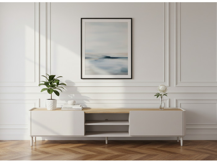 Meuble TV 1 porte 1 tiroir 220 cm ANYA pieds en bois massif