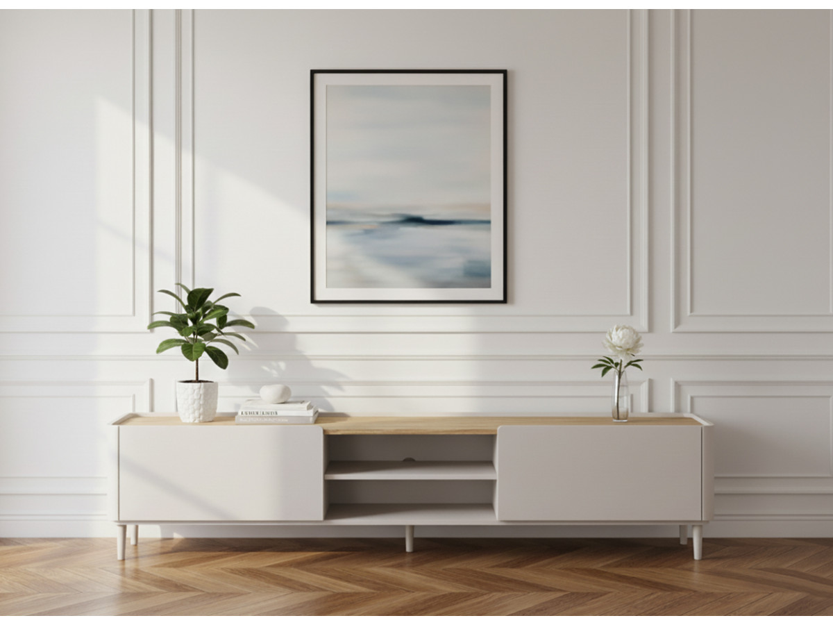 Meuble TV 1 porte 1 tiroir 220 cm ANYA pieds en bois massif
