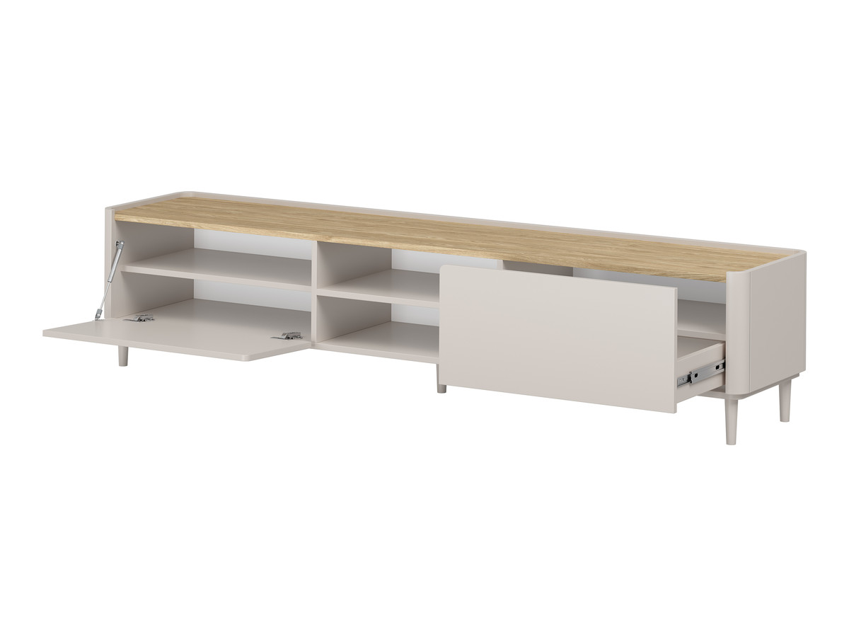 Meuble TV 1 porte 1 tiroir 220 cm ANYRA pieds en bois massif