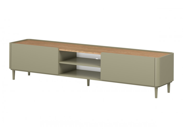Meuble TV 1 porte 1 tiroir 220 cm ANYA pieds en bois massif