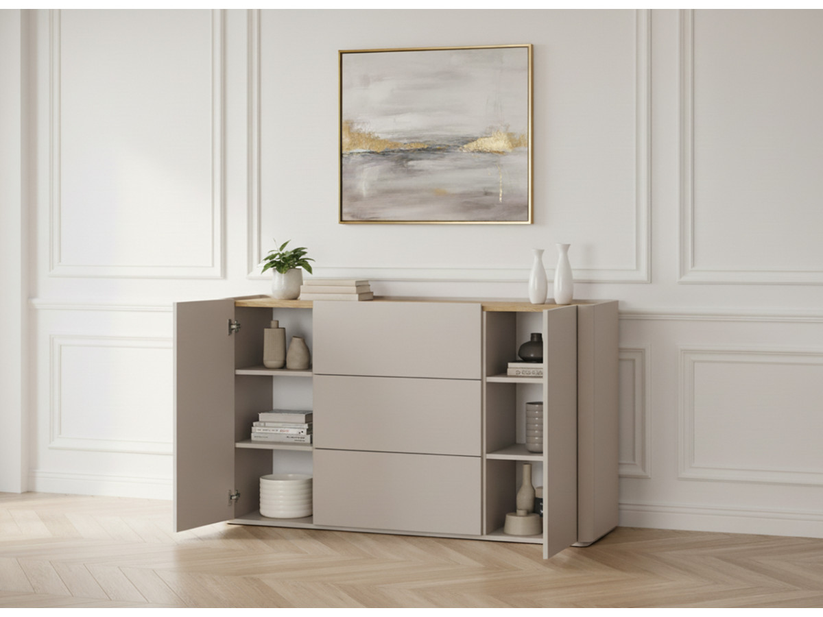 Buffet 2 portes 3 tiroirs 150 cm ANYRA beige — vue 5