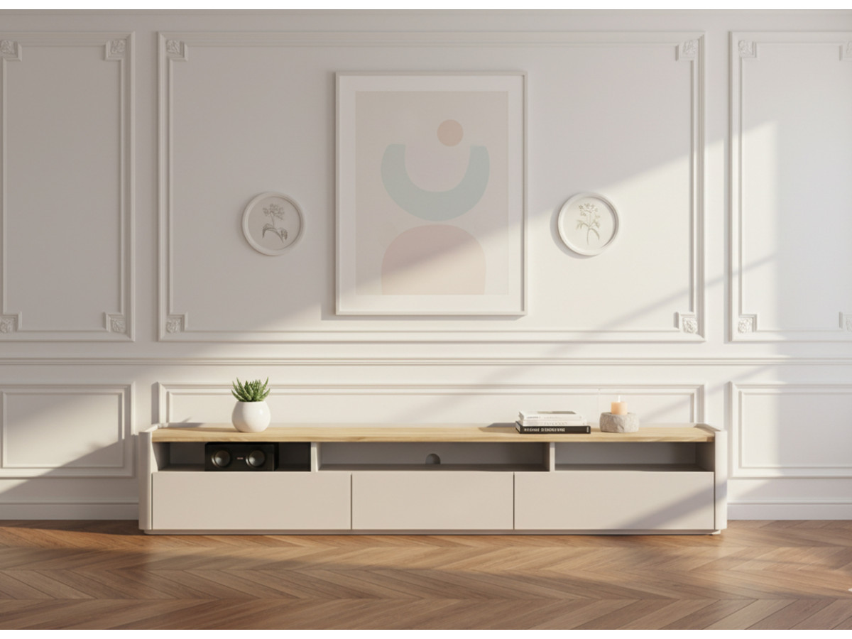 Meuble TV 1 porte 2 tiroirs 200 cm ANYRA beige