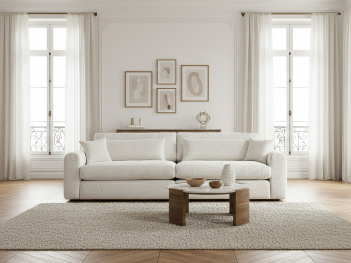 Canapé droit fixe 3 places BELMONT tissu bouclette