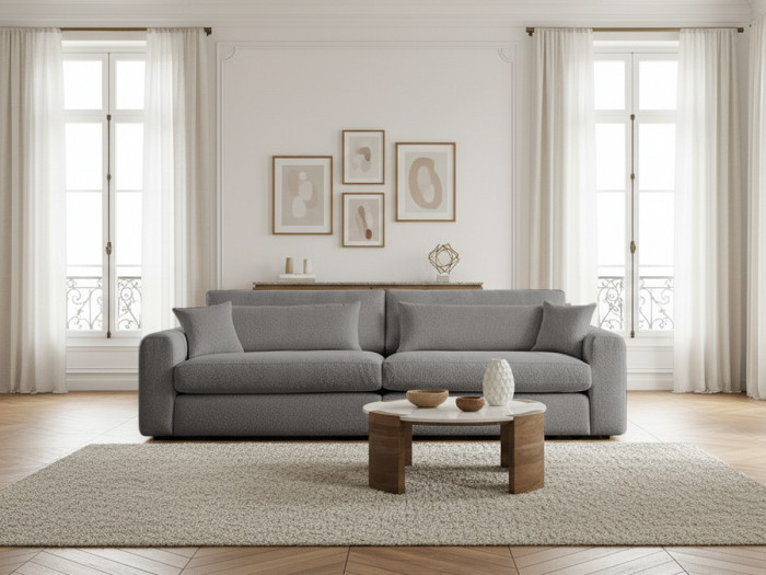 Canapé droit fixe 3 places BELMONT tissu bouclette