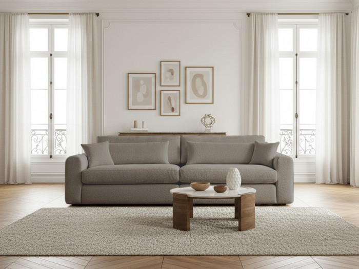 Canapé droit fixe 3 places BELMONT tissu bouclette