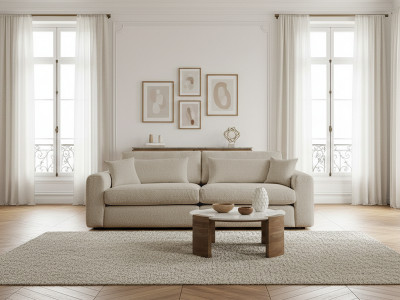 Canapé droit fixe 2 places BELMONT tissu bouclette
