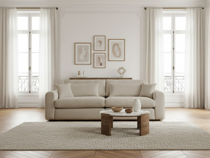 Canapé droit fixe 2 places BELMONT tissu bouclette