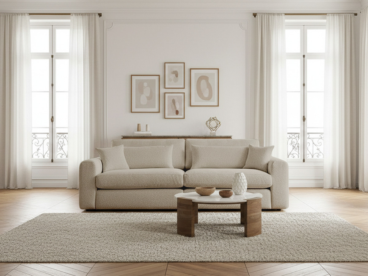 Canapé droit 2 places BELMONT bouclette beige