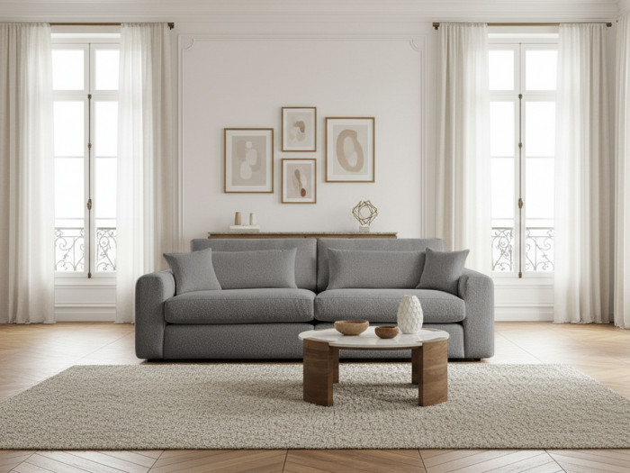 Canapé droit fixe 2 places BELMONT tissu bouclette