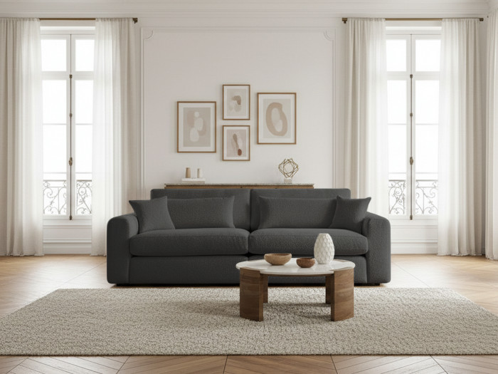 Canapé droit fixe 2 places BELMONT tissu bouclette