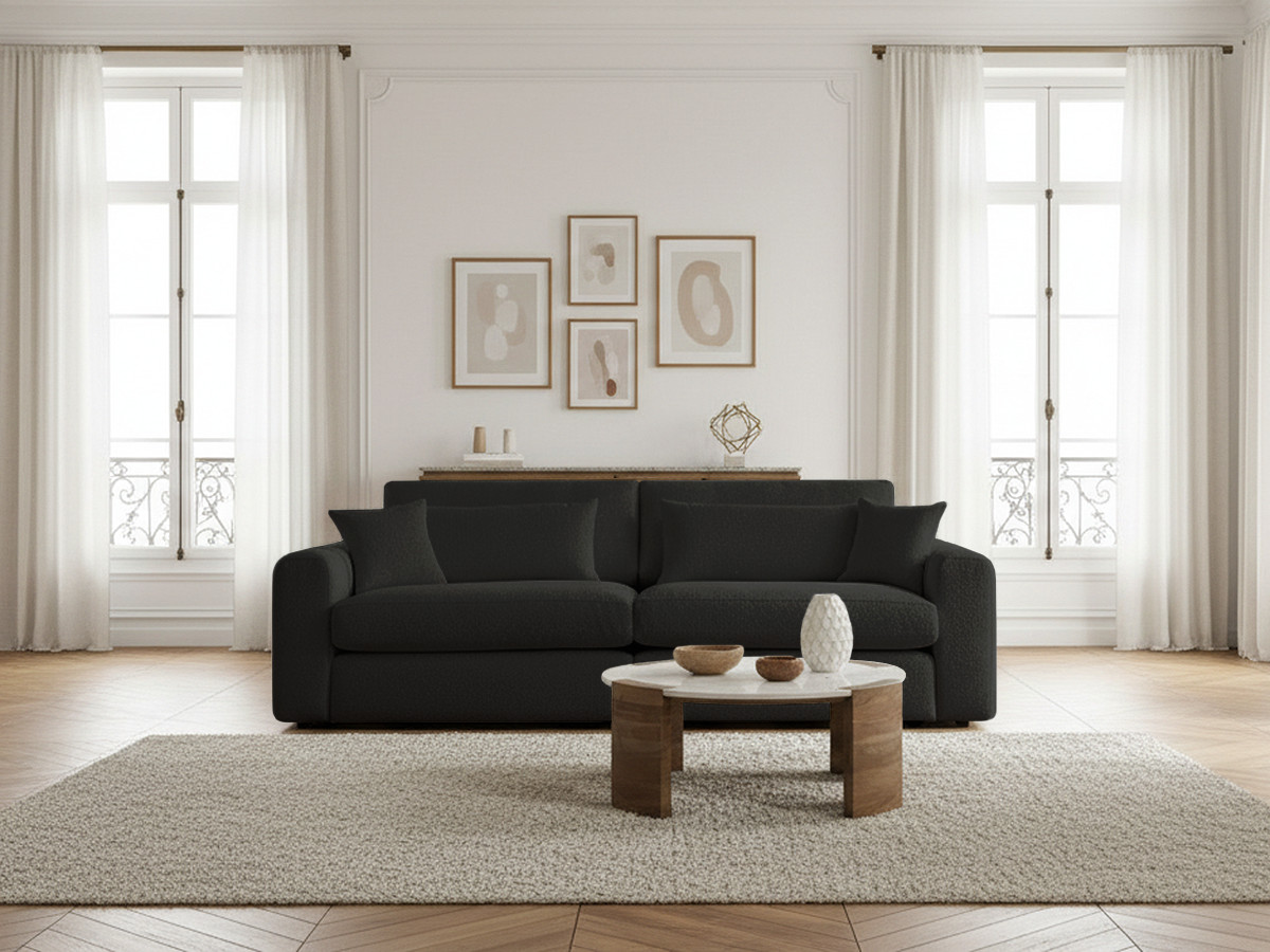 Canapé droit 2 places BELMONT bouclette gris foncé