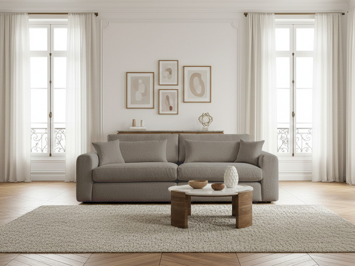 Canapé droit 2 places BELMONT bouclette taupe