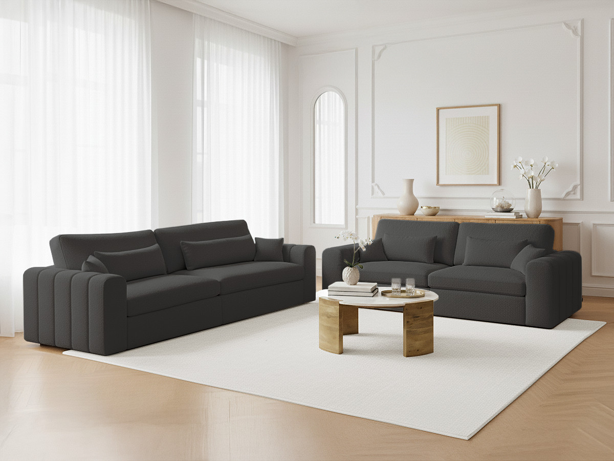 Ensemble canapé droit 3 + 2 places BELMONT bouclette marron