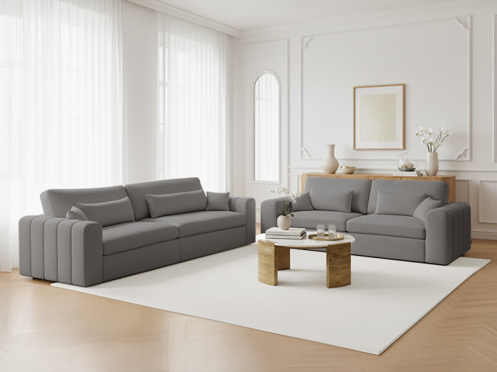 Ensemble canapé droit fixe 3 + 2 places BELMONT tissu bouclette