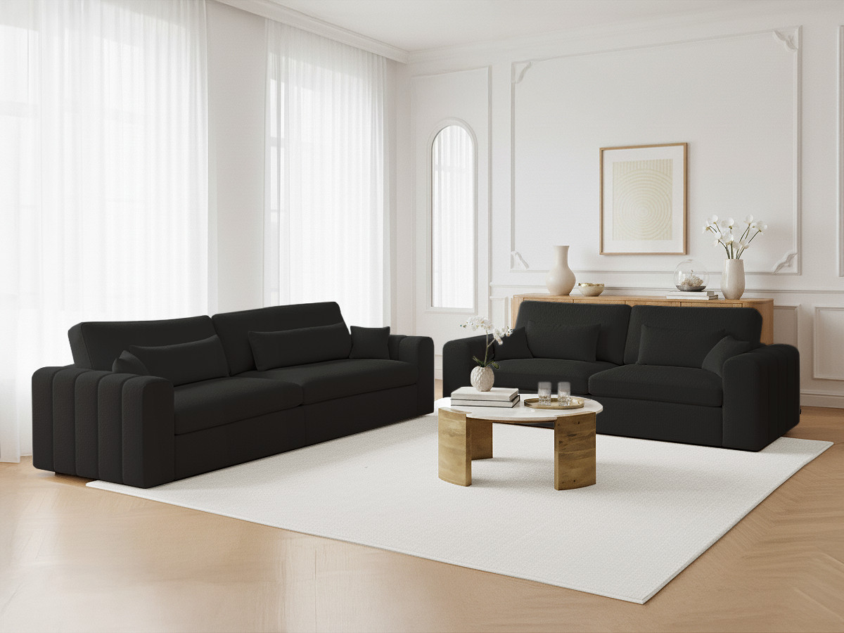 Ensemble canapé droit 3 + 2 places BELMONT bouclette gris foncé