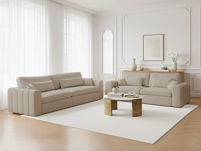 Ensemble canapé droit fixe 3 + 2 places BELMONT tissu bouclette