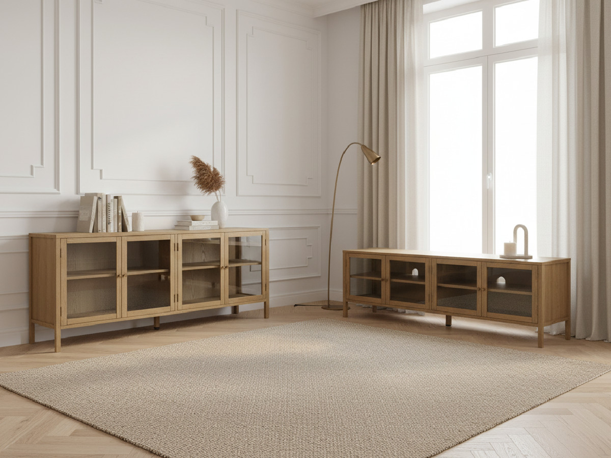 CARMEN set met 180 cm dressoir + 160 cm tv-meubel in massief eiken fineer
