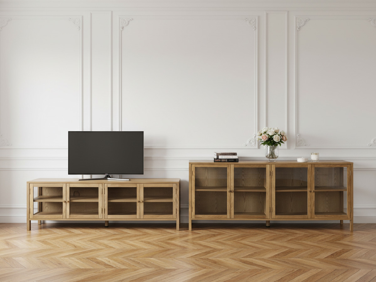CARMEN set met 180 cm dressoir + 160 cm tv-meubel in massief eiken fineer