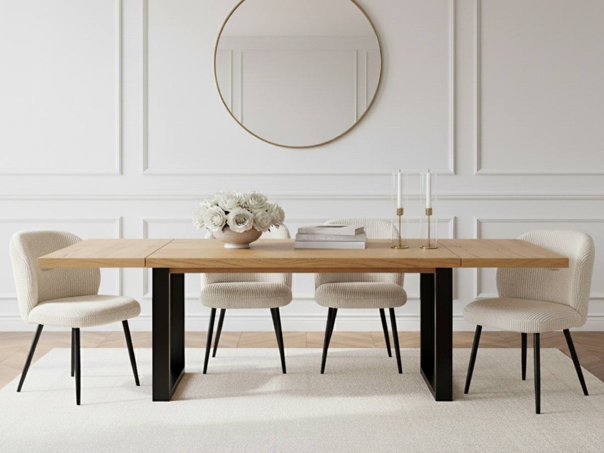 Table à manger AWANI Chêne massif et pieds carré métal