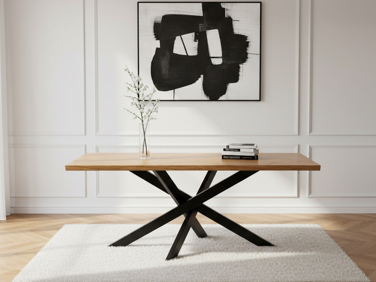 ALIZEE set met uitschuifbare eettafel van massief eikenhout + corduroy stoelen