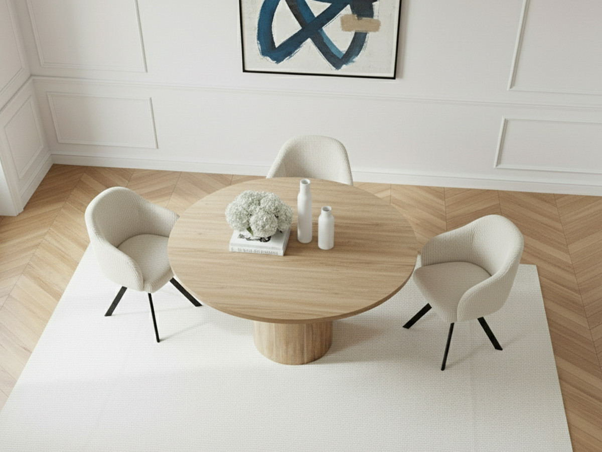 Table à manger ronde D.140 cm BOECIA travertin naturel — vue 5