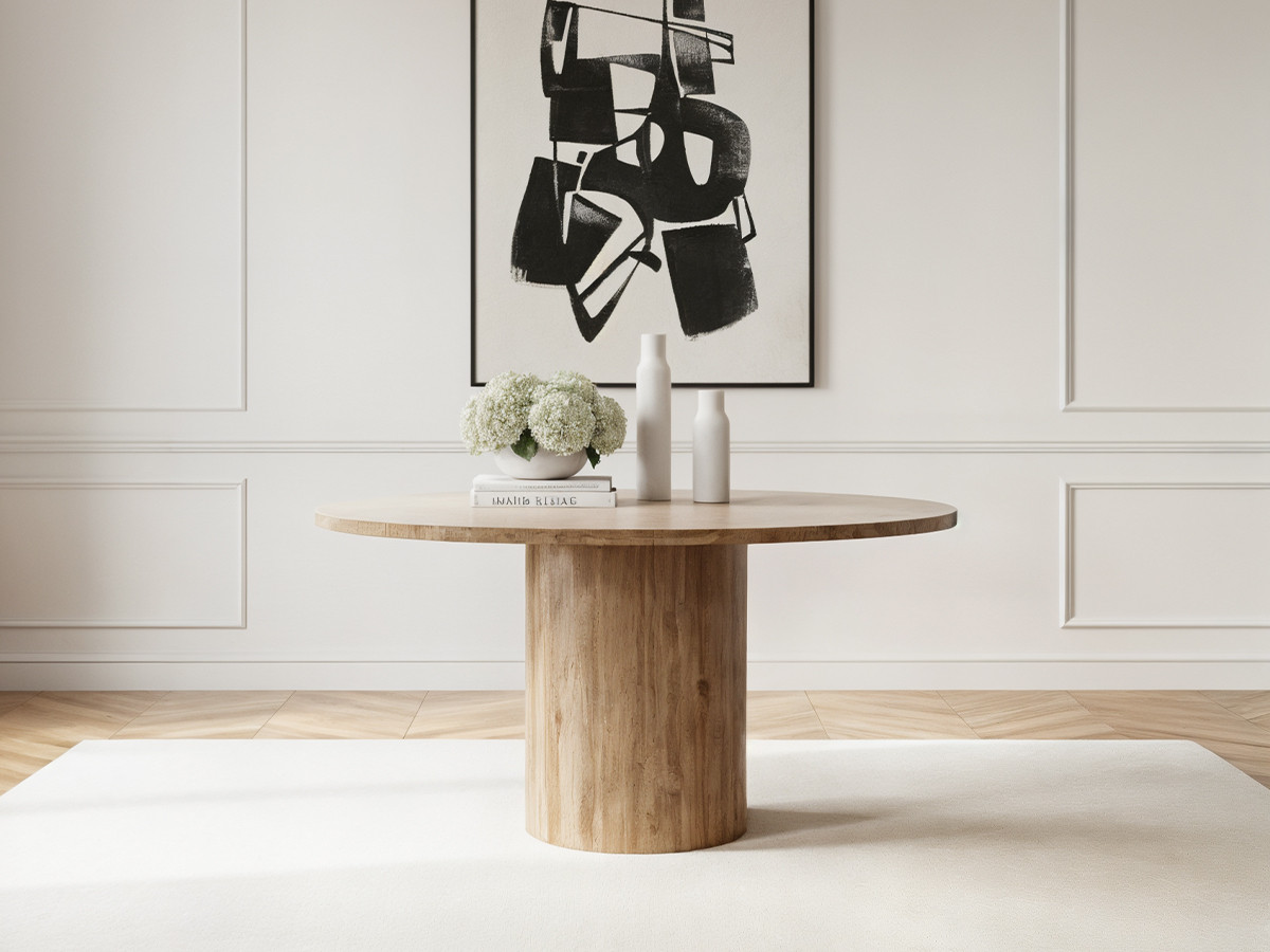 Table à manger ronde D.140 cm BOECIA travertin naturel