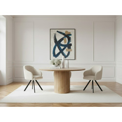 Table à manger ronde Boecia en travertin naturel de 140 cm de diamètre