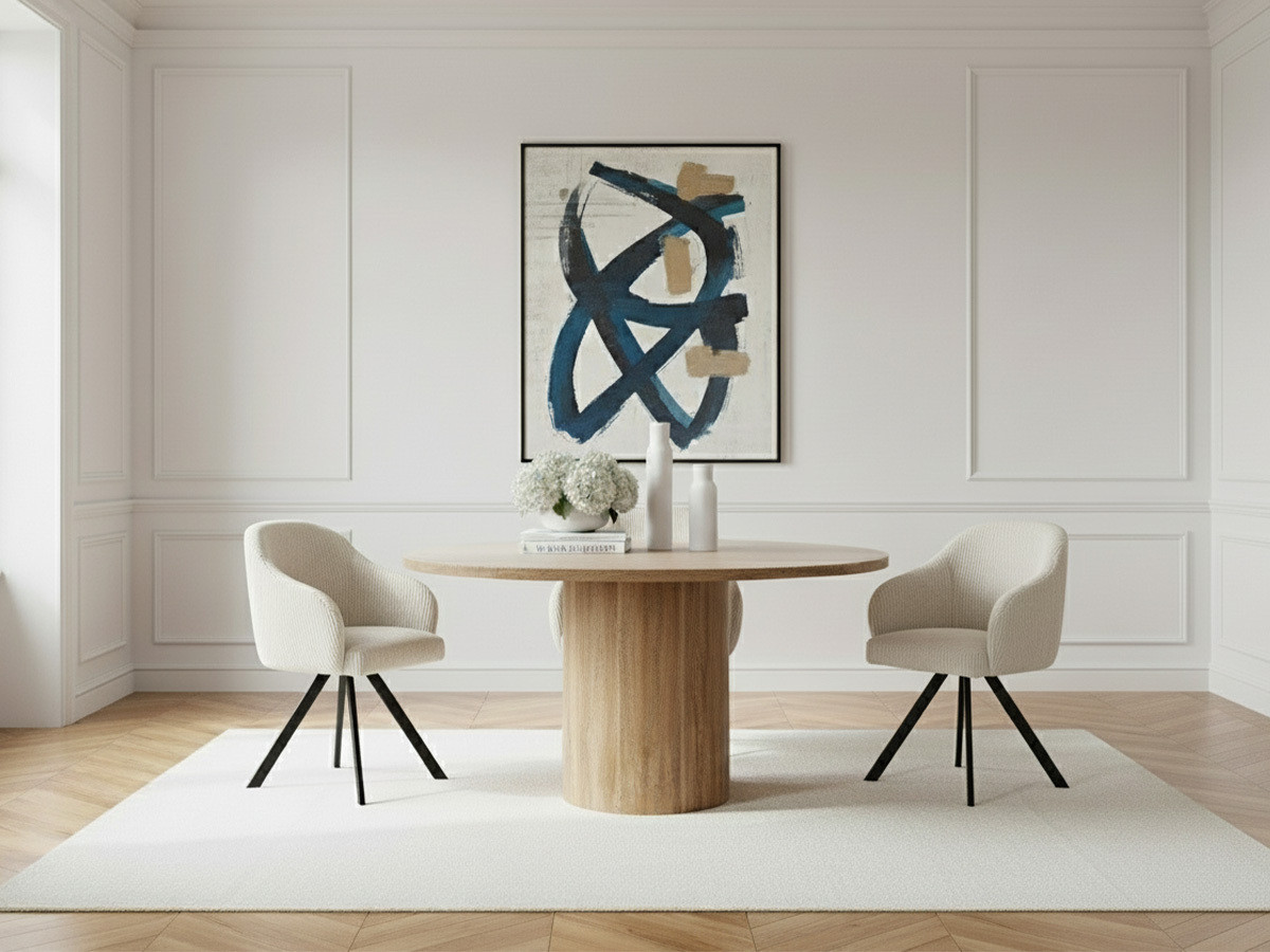 Table à manger ronde D.140 cm BOECIA travertin naturel