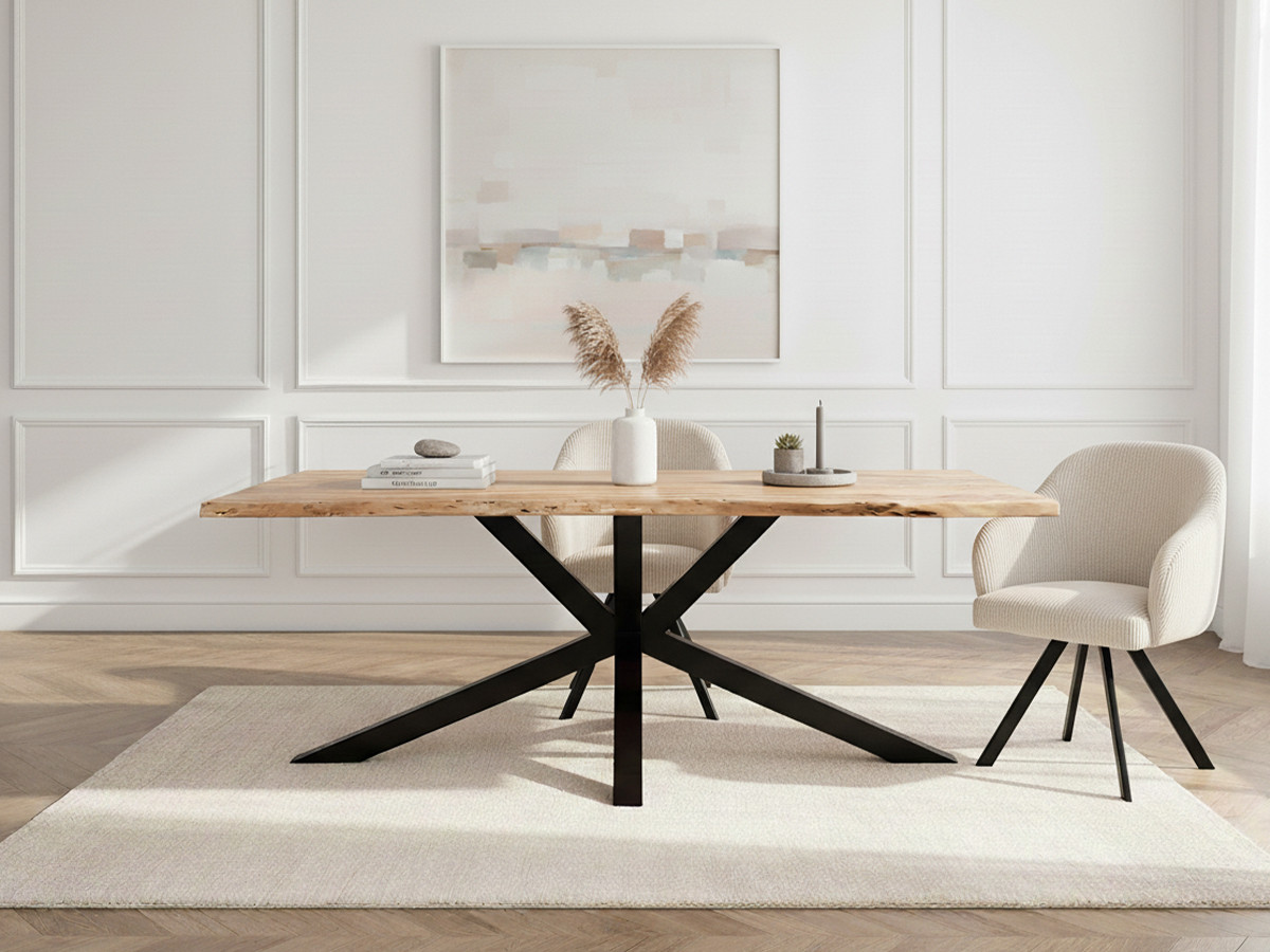 TWIST eettafel Massief acaciahout en zwarte metalen poten