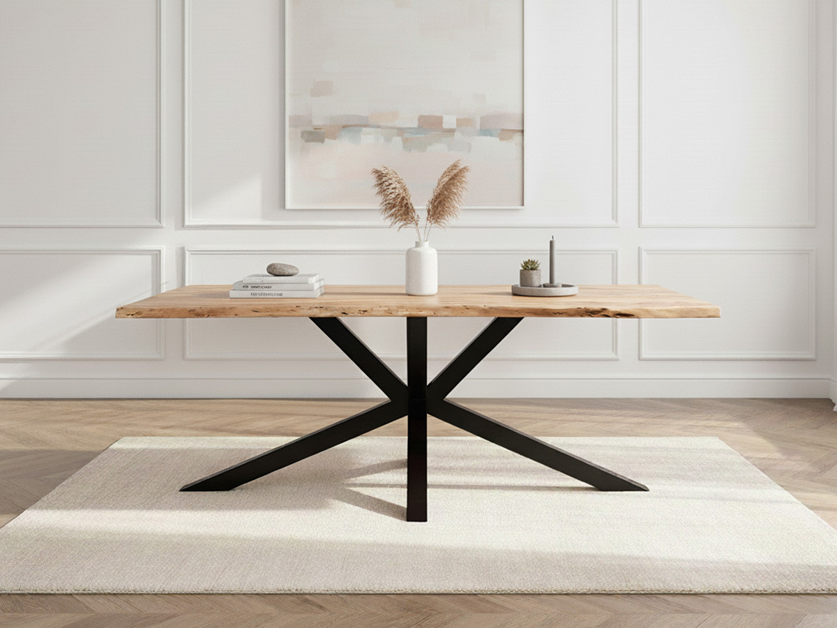 TWIST eettafel Massief acaciahout en zwarte metalen poten