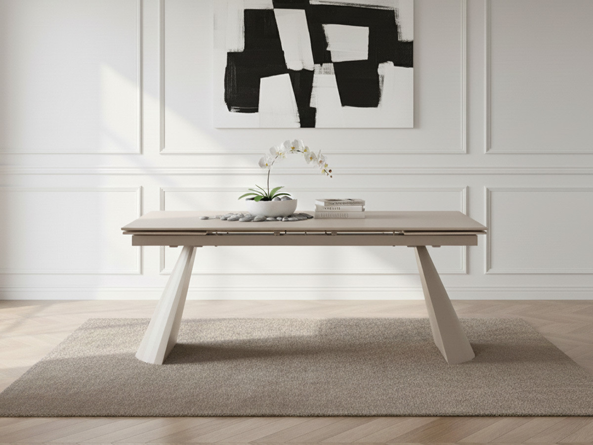Table à manger extensible 180 à 260 cm ROMEO plateau pierre effet travertin
