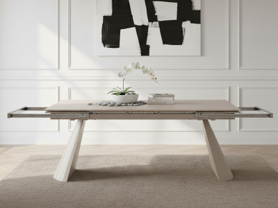 Table à manger extensible 180 à 260 cm ROMEO plateau pierre effet travertin