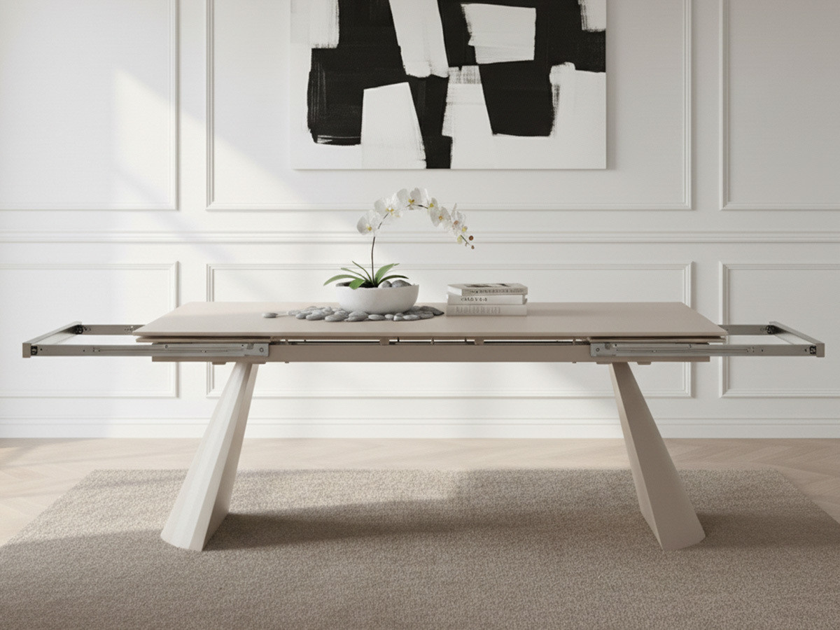 Table à manger extensible 180 à 260 cm ROMEO plateau pierre effet travertin