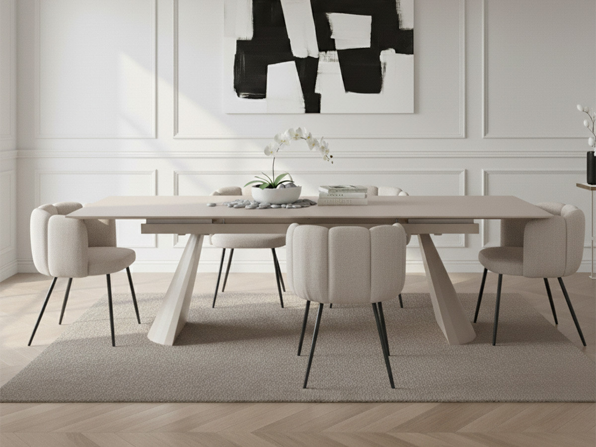 Table à manger extensible 180 à 260 cm ROMEO plateau pierre effet travertin — vue 6