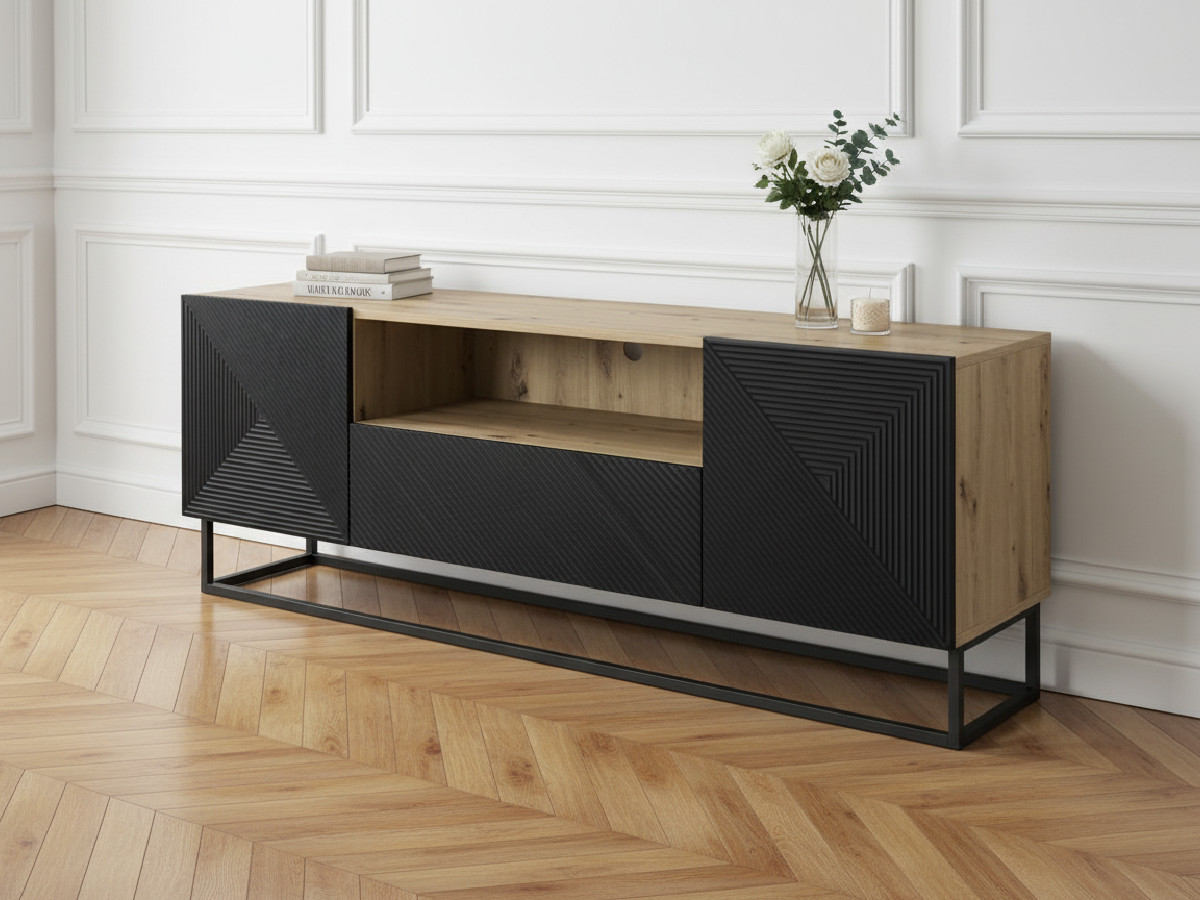 Meuble TV 167 cm ALICE pieds en métal chêne et noir — vue 6